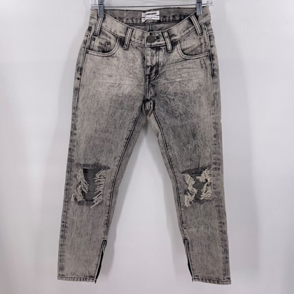 One Teaspoon Size 23 Gray Harley Freebirds LW Distressed Anke Zip Slim Jeans